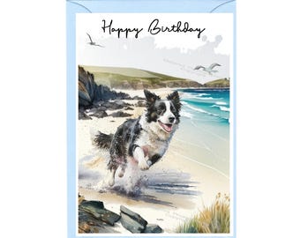 Border Collie Dog &quot;Happy Birthday&quot; Card (6&quot; x 4&quot;) with Envelope - Blank inside for your own message. Perfect for any dog lover