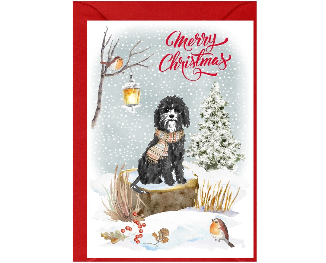 Cavapoo / Doodle Dog Christmas Card (6" X 4") Blank Inside - With ...