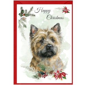 Carte de Noël pour chien cairn terrier (6 x 4 po.) vierge à l'intérieur - avec enveloppe.  Article parfait pour tous les amoureux des chiens