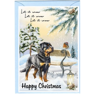 Carte de Noël pour chien rottweiler (6 x 4 po.) vierge à l'intérieur - avec enveloppe.  Article parfait pour tous les amoureux des chiens