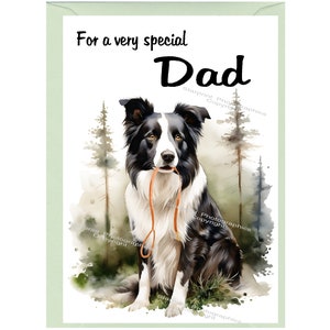 Tarjeta/nota en blanco de perro Border Collie para PAPÁ (6" x 4") con sobre: ideal para el Día del Padre, cumpleaños, etc.
