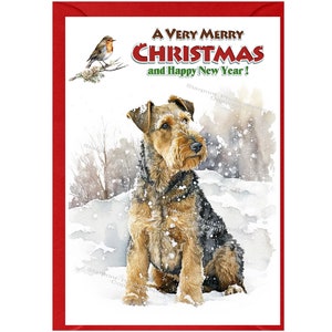 Welsh Terrier Weihnachtskarte 15 x 10 cm Innen leer - mit Umschlag.  Perfekter Artikel für jeden Hundeliebhaber