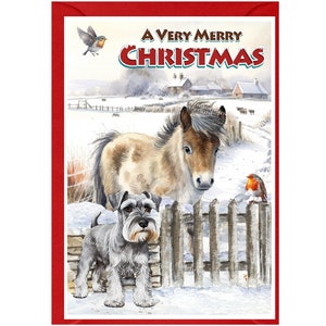 Tarjeta de Navidad para perros Schnauzer miniatura (6" x 4") con sobre - Interior en blanco para su propio mensaje. Perfecto para cualquier amante de los perros.