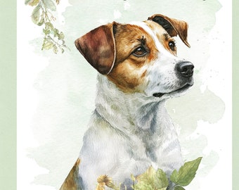 Greeting Card Jack Russell Terrier Floral Dog Lover Pet Portrait Blank Birthday