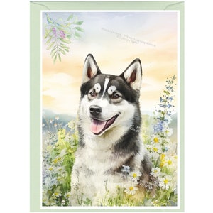 Gepersonaliseerde Siberische Husky Hond Wenskaart /Notelet (6"x 4") met Envelop - Ideaal voor elke gelegenheid. Kan indien gewenst leeg gelaten worden