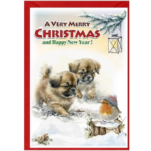 Cartão de Natal para Cachorro Spaniel Tibetano (6" x 4") Em branco por dentro - com Envelope. Item perfeito para qualquer amante de cachorro