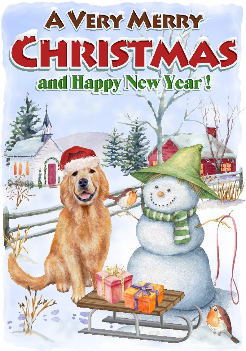 Golden Retriever Dog Christmas Card (6" X 4") Blank Inside - With ...