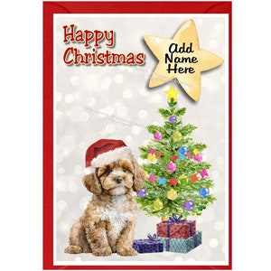 Tarjeta navideña personalizada con diseño de Cavapoo o Doodle Dog (15 x 10 cm). Interior en blanco y con sobre. Artículo perfecto para cualquier amante de los perros.