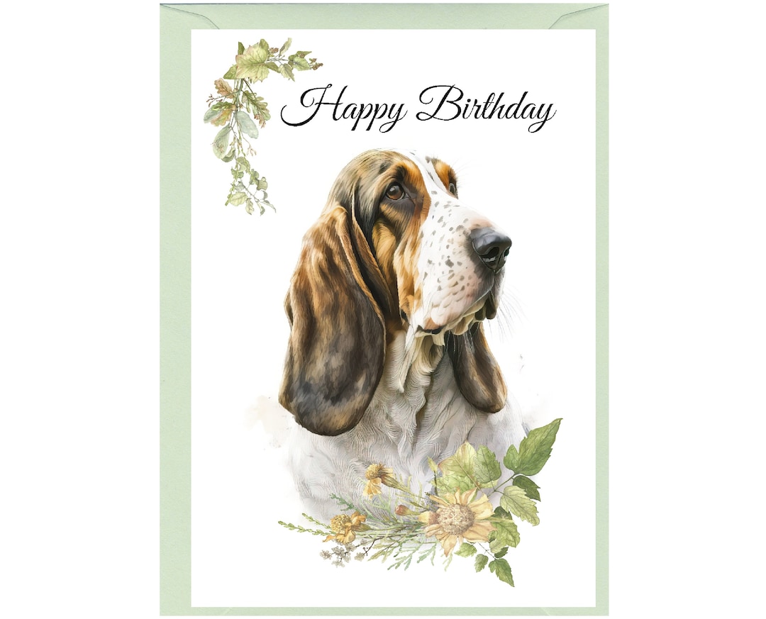 Basset Hound Dog "happy Birthday" Card (6" X 4") With Envelope - Blank ...