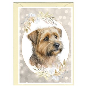 Gepersonaliseerde Norfolk Terrier-hondenwenskaart (6 x 4 inch) met envelop.  Kan desgewenst leeg worden gelaten