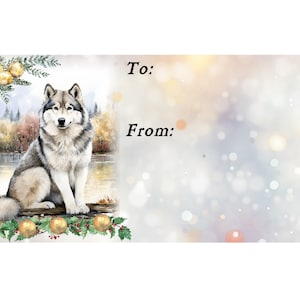Alaskan Malamute Dog Christmas Gift Labels, Peel Off Self adhesive, 2 Sheets of 21 Labels, 42 Labels in total