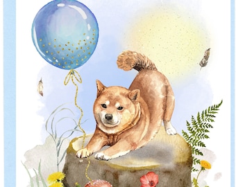 柴犬の「ハッピーバースデー」カード（6インチ×4インチ）と封筒付き