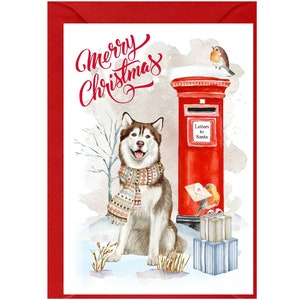 Siberian Husky Hund Weihnachtskarte 15 x 10 cm Innen leer - mit Umschlag. Perfekter Artikel für jeden Hundeliebhaber