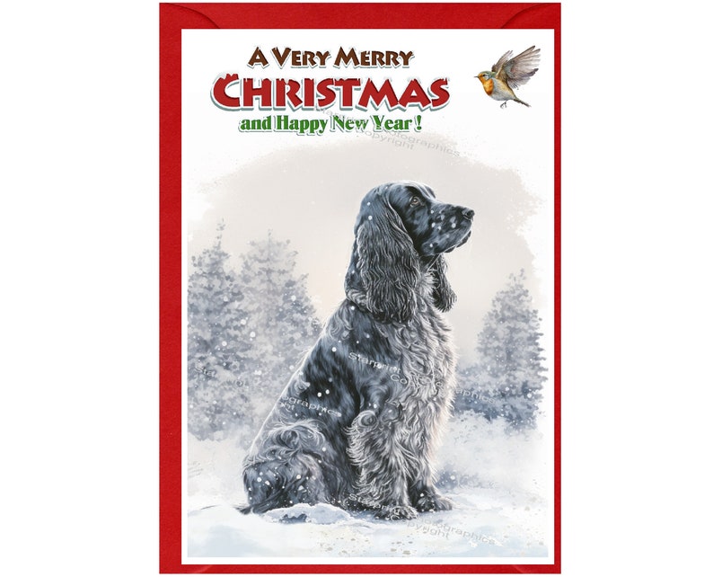Cocker Spaniel Dog Christmas Card (6" X 4") Blank Inside - With ...