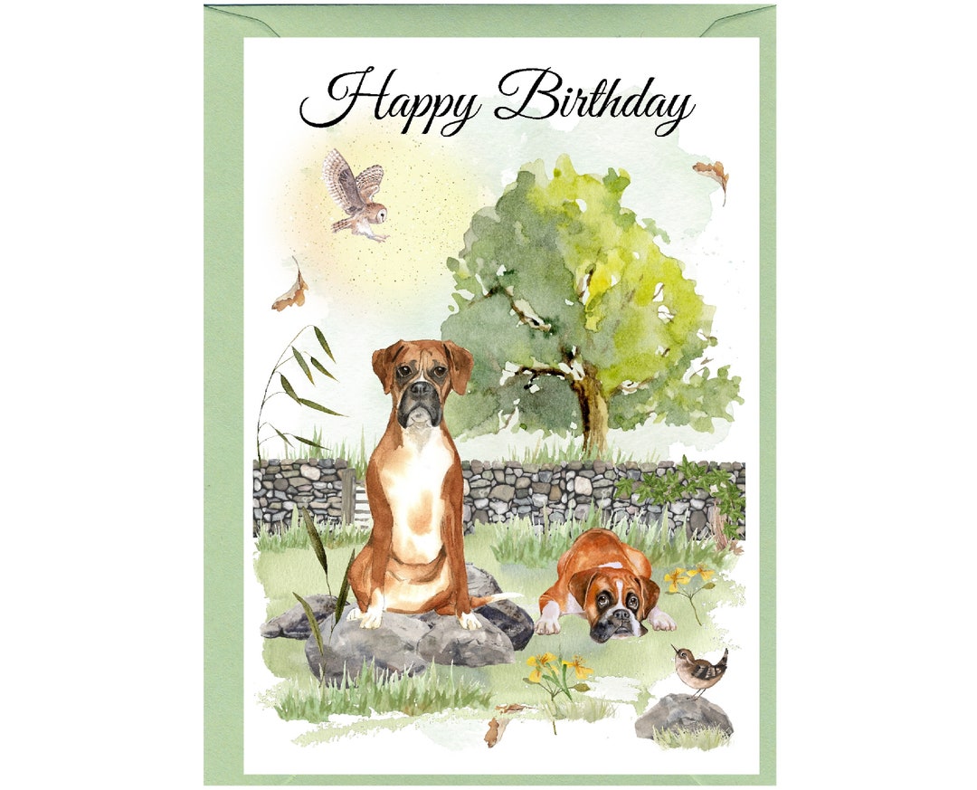 Boxer Dog "happy Birthday" Card (6"x 4") With Envelope. Blank Inside ...