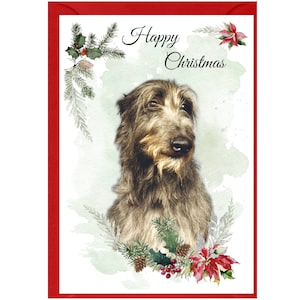 Kerstkaart Deerhound-hond (6 x 4 inch) met blanco binnenkant - met envelop.  Perfect item voor elke hondenliefhebber