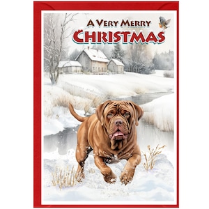 Bordeauxdog kerstkaart (6" x 4") met blanco binnenkant - met envelop.  Perfect item voor elke hondenliefhebber