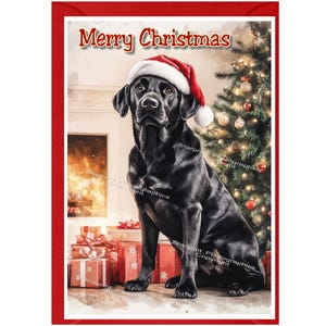 Cartão de Natal para cachorro Labrador Retriever (preto) (15 cm x 10 cm), em branco por dentro - com envelope. Item perfeito para qualquer amante de cães.