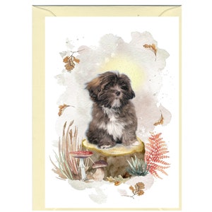 Gepersonaliseerde Lhasa Apso-hondenwenskaart (6 x 4 inch) met envelop.  Kaart kan indien gewenst blanco worden gelaten