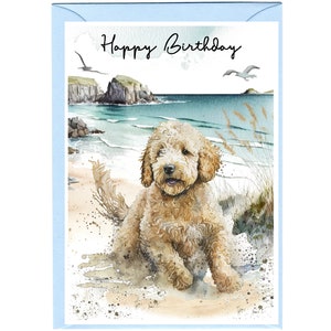 Golden Doodle / Labradoodle Hund ""Happy Birthday"" Karte (15x10cm) mit Umschlag." Leer innen für Ihre eigene Nachricht. Perfekt für jeden Hundeliebhaber