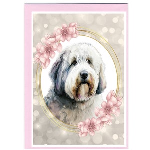 Gepersonaliseerde Old English Sheepdog-wenskaart /Notelet (6" x 4") met envelop.   Kan desgewenst leeg worden gelaten