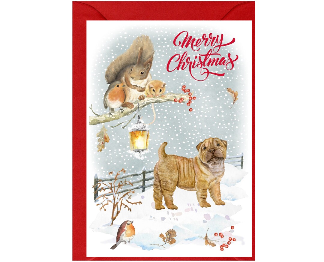 Shar Pei Dog Christmas Card (6" X 4") Blank Inside - With Envelope ...