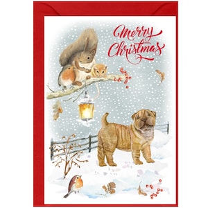 Kerstkaart Shar Pei-hond (6 x 4 inch) met blanco binnenkant - met envelop.  Perfect item voor elke hondenliefhebber