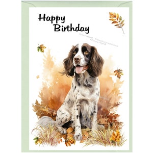 "Geburtstagskarte ""Happy Birthday"" von Englischer Springer (Spaniel) mit Umschlag." Leer innen für Ihre eigene Nachricht. Perfekt für jeden Hundefreund
