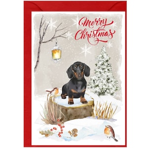 Dackel Weihnachtskarte (15 x 10 cm) Blanko - mit Umschlag.  Perfekter Artikel für jeden Hundeliebhaber