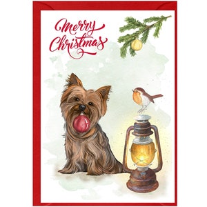 Tarjeta de Navidad Yorkshire Terrier / Yorkie Dog (6" x 4") Interior en blanco - con sobre. Artículo perfecto para cualquier amante de los perros.