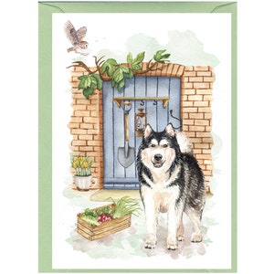Gepersonaliseerde Alaskan Malamute-hondenwenskaart (6" x 4") met envelop - ideaal voor elke gelegenheid.  Kan desgewenst leeg worden gelaten