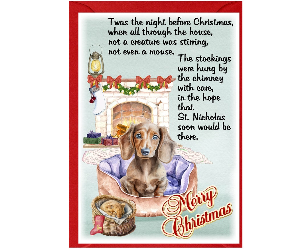 Dachshund Puppy Dog Christmas Card (6" X 4") Blank Inside - With ...