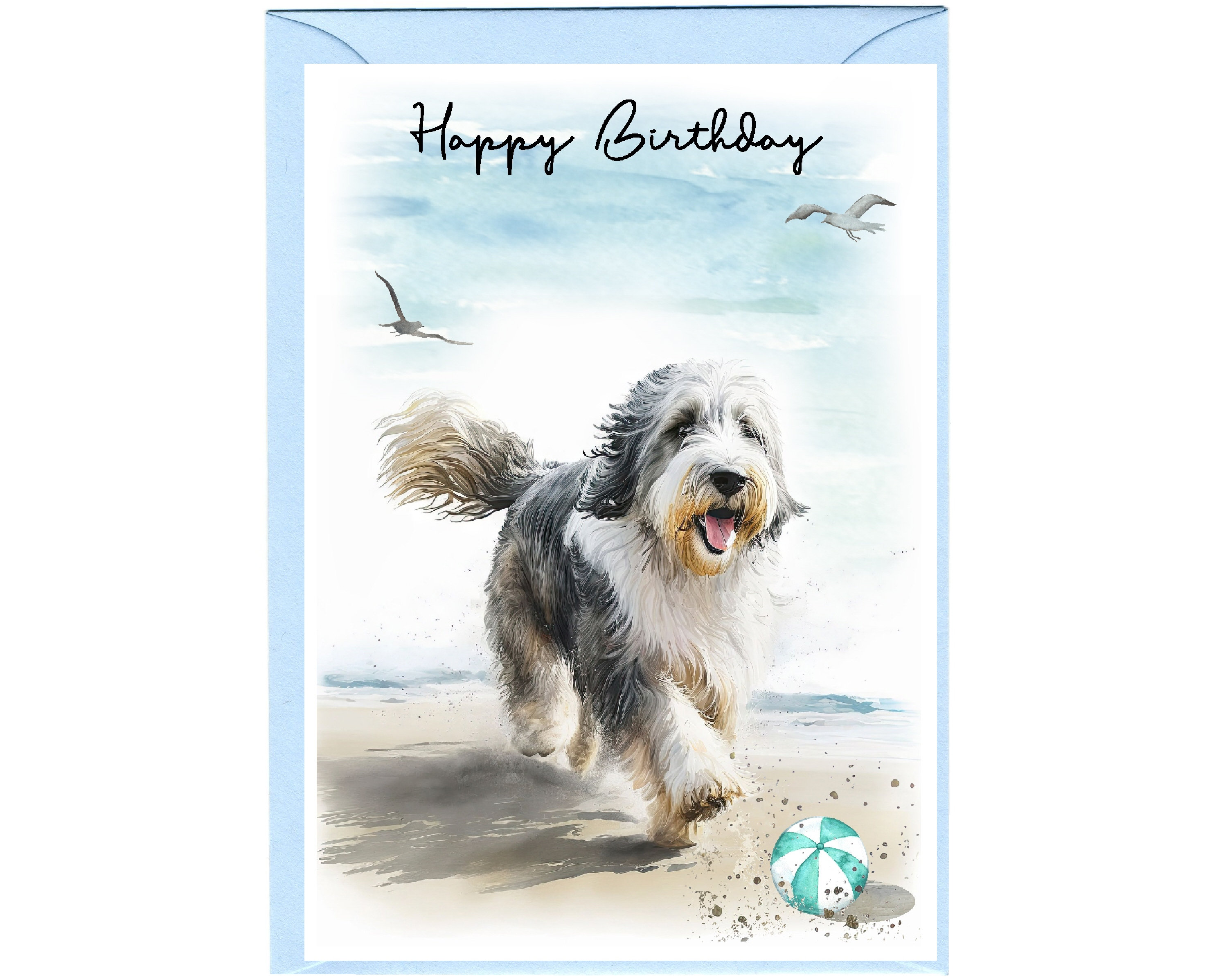 Bearded Collie Dog "Happy Birthday" Card (6"x 4") with Envelope. Blank inside for your own message. Perfect for any dog lover