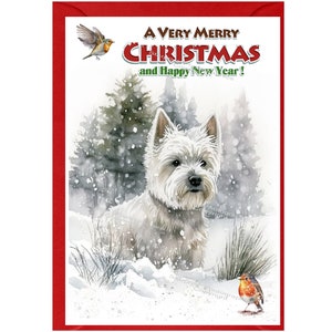 Cartão de Natal West Highland White Terrier / Westie Dog (6" x 4") Em branco por dentro - com envelope. Design nº 4. Item perfeito para qualquer amante de cães