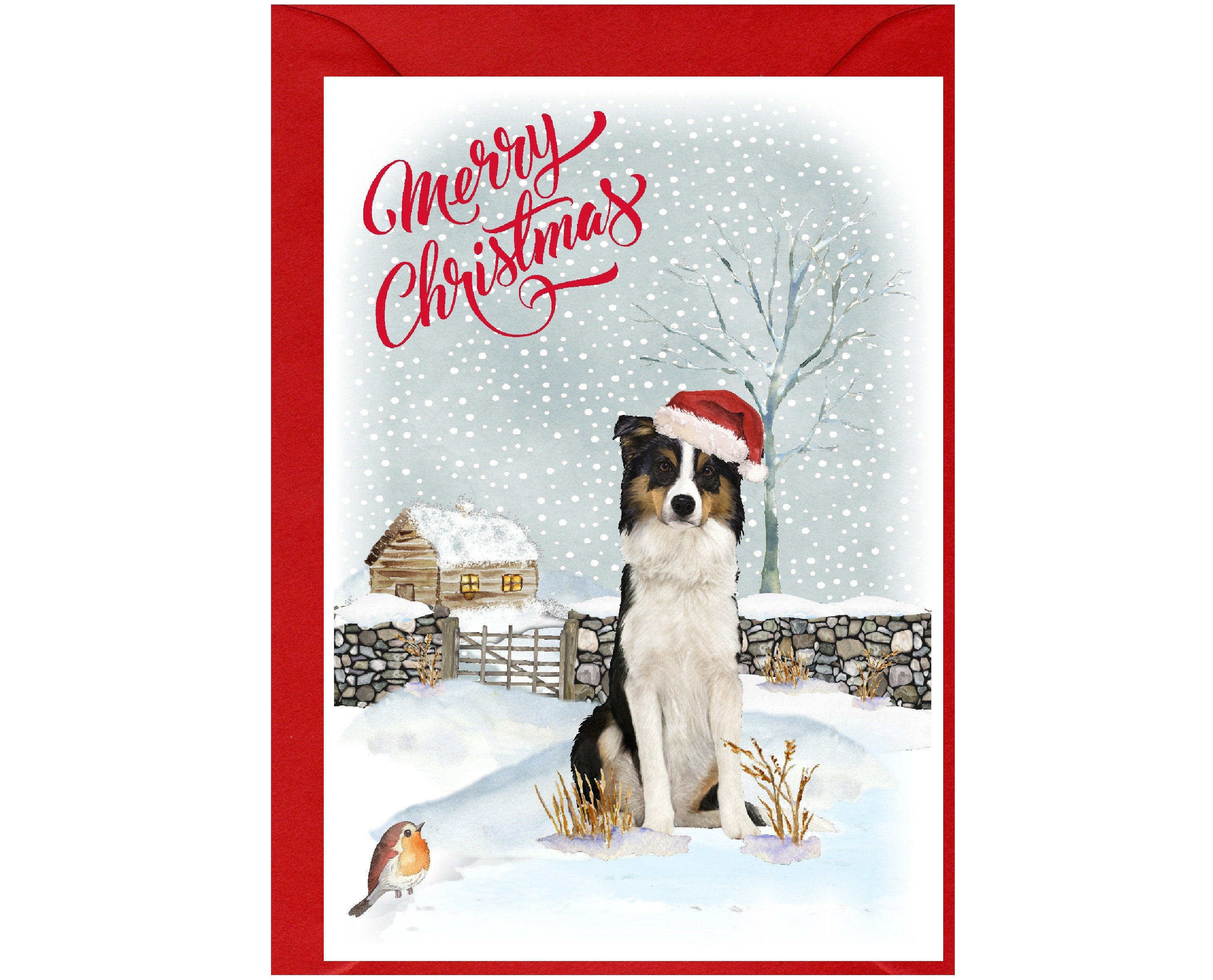 Buy Border Collie Dog (tri Colour) Christmas Card (6\, image size:2945x2381