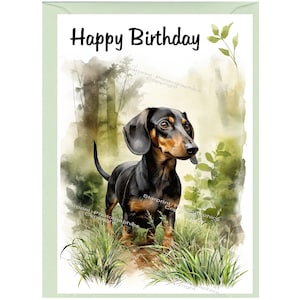 "Dackel Glatthaar ""Happy Birthday"" Karte (15,5 x 10 cm) mit Umschlag - innen leer für Ihre eigene Nachricht." Perfekt für jeden Hundeliebhaber.