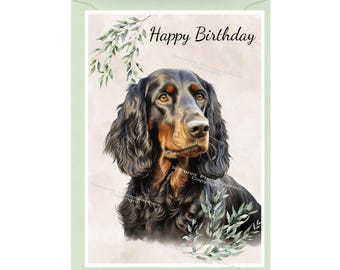 Gordon Setter Dog "Happy Birthday" Card (6"x 4") with Envelope. Blank inside for your own message. Perfect for any dog lover
