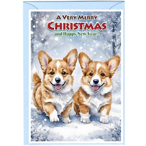 Corgi Dog-kerstkaart (6" x 4") met blanco binnenkant - met envelop.  Perfect item voor elke hondenliefhebber