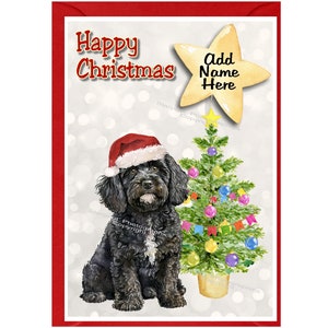 Gepersonaliseerde cockapoo/doodle hond kerstkaart (6" x 4") blanco binnenkant - met envelop.  Perfect item voor elke hondenliefhebber
