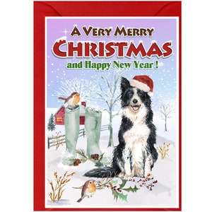 Kerstkaart border collie-hond (6 x 4 inch) met blanco binnenkant - met envelop.  Perfect item voor elke hondenliefhebber