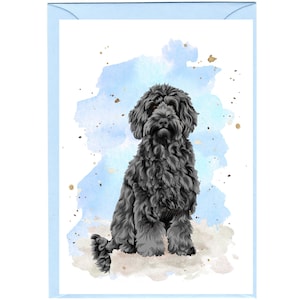 Gepersonaliseerde Labradoodle zwarte hondenwenskaart (6 x 4 inch) met envelop.  Kaart kan indien gewenst blanco worden gelaten