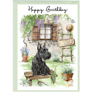 Scottish Terrier / Scottie Dog „Happy Birthday” Card (6" x 4") z kopertą - Pusta w środku na własną wiadomość. Idealna dla każdego miłośnika psów.
