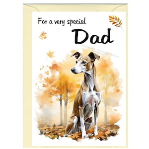 Blanco Whippet Dog-kaart/notitie voor vader (6 x 4 inch) met envelop: ideaal voor Vaderdag, verjaardag, enz.