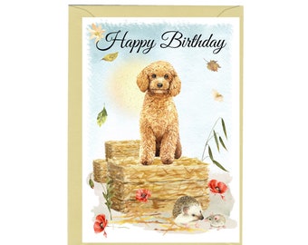 Poodle Apricot Dog "Happy Birthday" Card (6"x 4") with Envelope. Blank inside for your own message. Perfect for any dog lover
