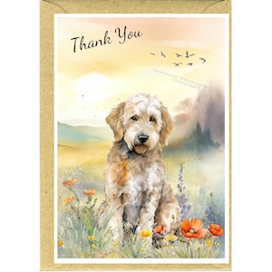 Biglietto di ringraziamento a forma di cane Goldendoodle (15,2 x 10,2 cm) con busta. Interno vuoto per scrivere il tuo messaggio.