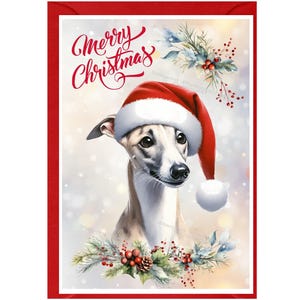 Cartão de Natal do cão Whippet (6" x 4") em branco dentro - com envelope. Item perfeito para qualquer amante de cães