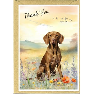 Carte de remerciement Chien Vizsla hongrois (6 x 10 cm) avec enveloppe - Vierge à l'intérieur pour votre propre message.