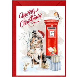 Australische Schäferhund Weihnachtskarte 15 x 10 cm Innen leer - mit Umschlag. Perfekter Artikel für jeden Hundeliebhaber