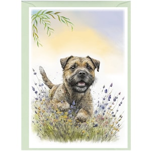 Gepersonaliseerde Border Terrier-hondenwenskaart (6" x 4") met envelop - ideaal voor elke gelegenheid.  Kan desgewenst leeg worden gelaten