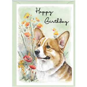 Carte « Joyeux anniversaire » chien corgi (6 x 4 po.) avec enveloppe. Blanc à l'intérieur pour votre propre message. Parfait pour tous les amoureux des chiens